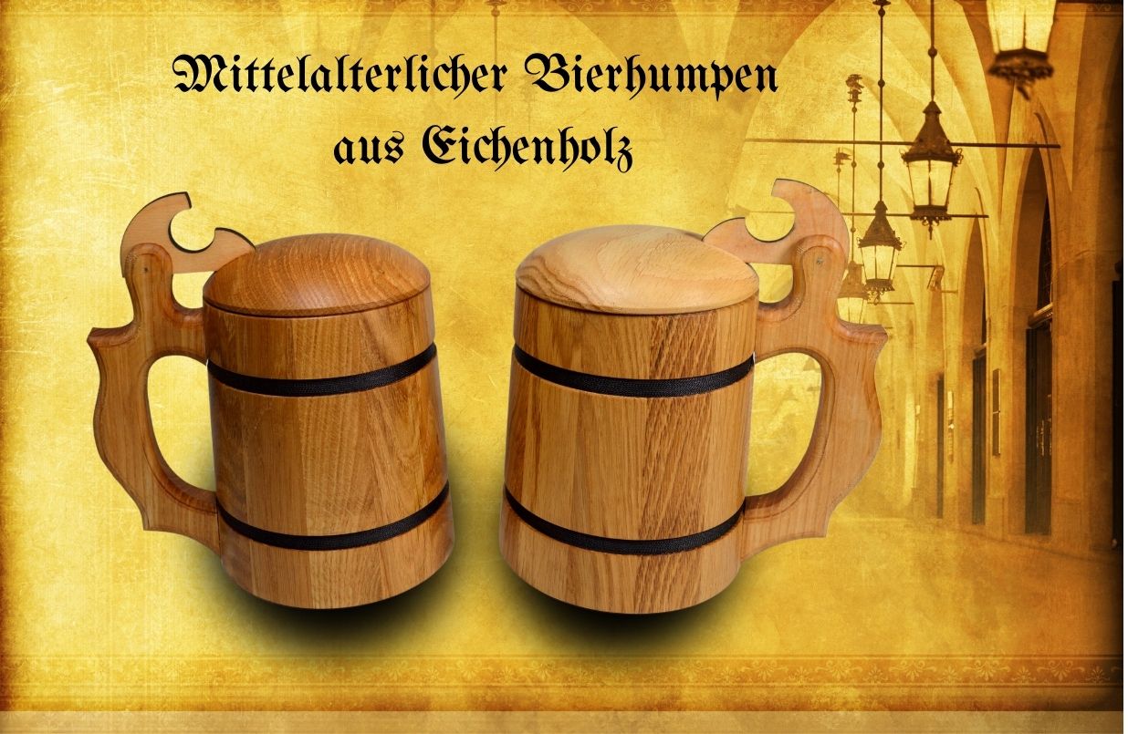 Holzkrug Bierkrug 0,5L Krug Humpen mit Deckel Becher Eiche