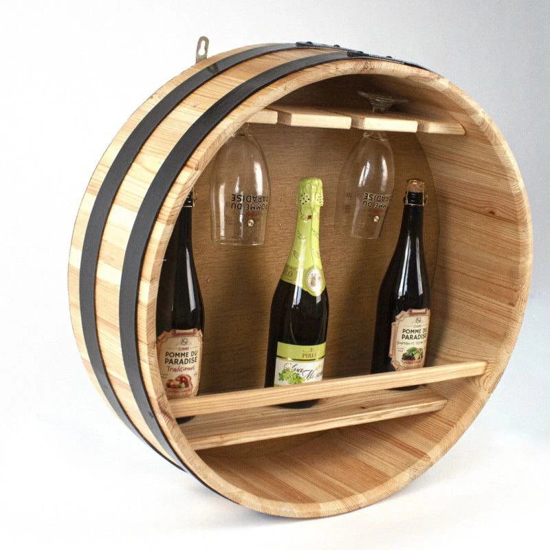 Weinregal aus Holz Wand Flaschenregal Weinständer Weinfass rustikal 64*64*20cm